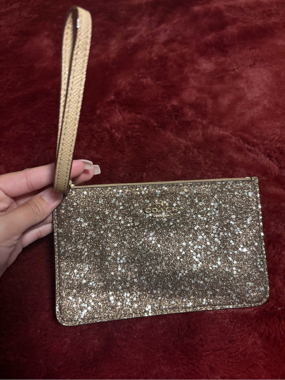 Coach Gold Glitter Star Wristlet with Detachable Strap